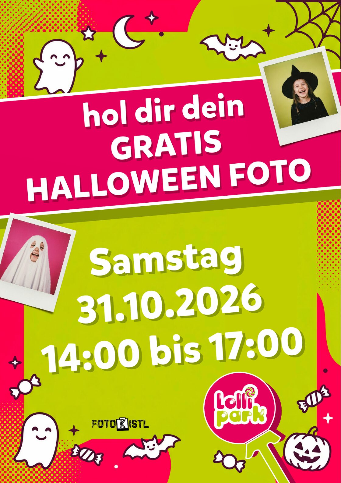 Halloween im Lollipark: Samstag 31.10.2026 von 14:00 bis 17:00, hol dir dein gratis Halloween Foto